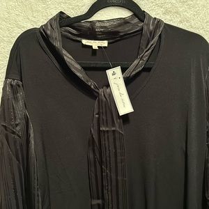 Black plus size  shirt with sheer glitter long sleeves